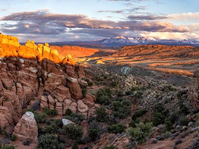 Fiery Furnace Salt Valley Sunset Panorama (Click for full width)